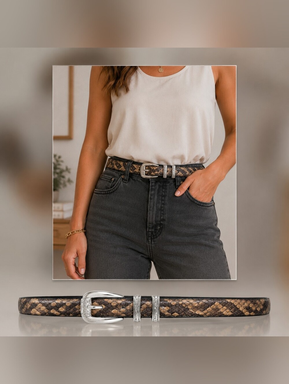 Brighton Snakeskin Print Belt Large/34